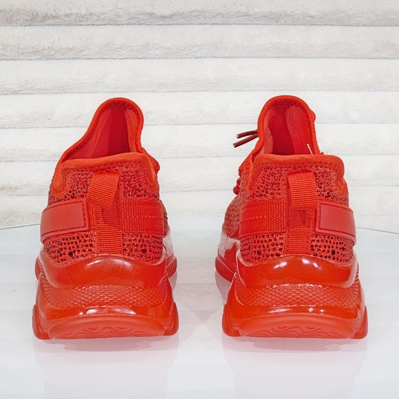 Comfy Cush Red Jelly Sole Slip On Pull Tie Running Tennis Shoes Sneakers - Picture 6 of 13